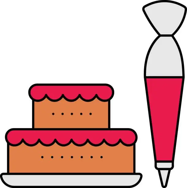 Vector illustration of Birthday cake is being Prepared concept, Half Done Pastry with Icing gun vector icon design, Bakery and Baked Goods symbol, Culinary and Kitchen Education sign, Recipe development stock illustration