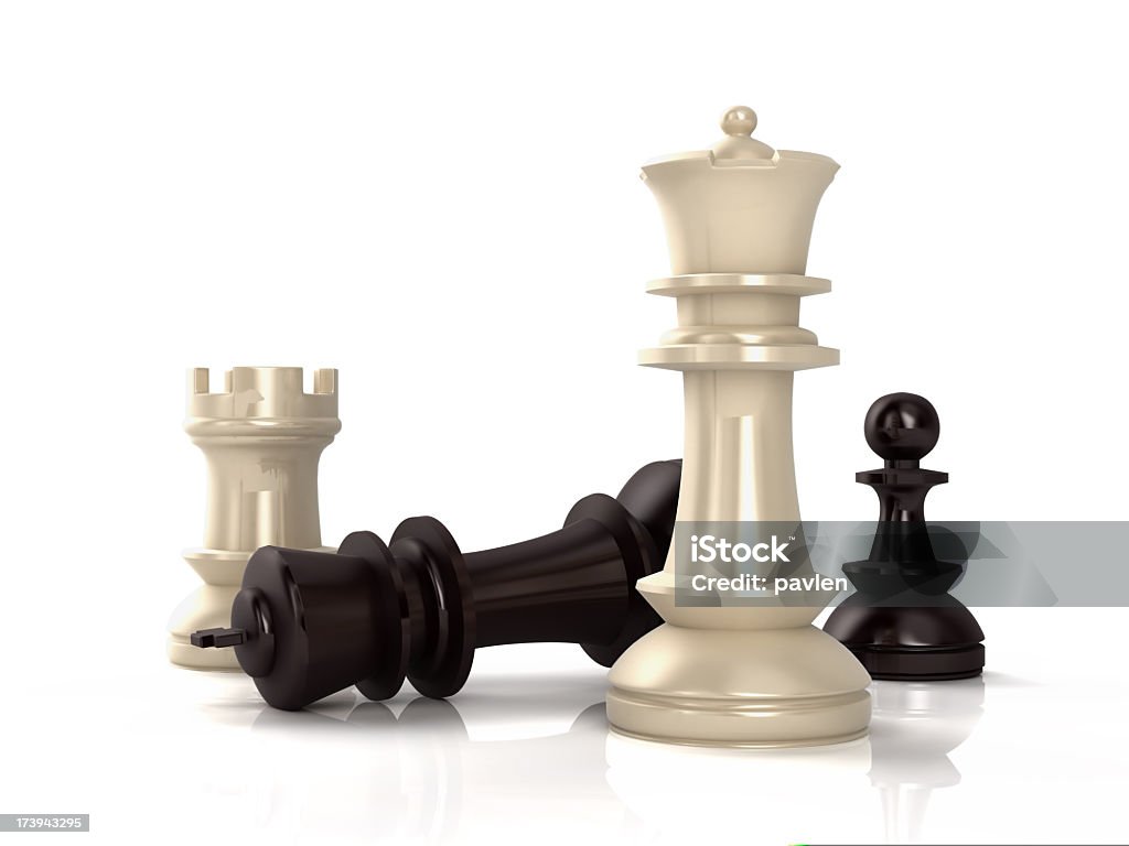Four black and white chess pieces 3d render Arts Culture and Entertainment Stock Photo