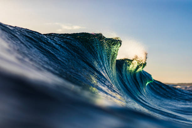istock Peaking wave breaking in the ocean with warm morning light 1739437774