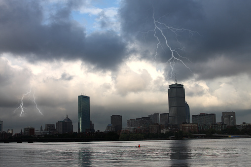 Lightning storm over Boston, Massachusetts