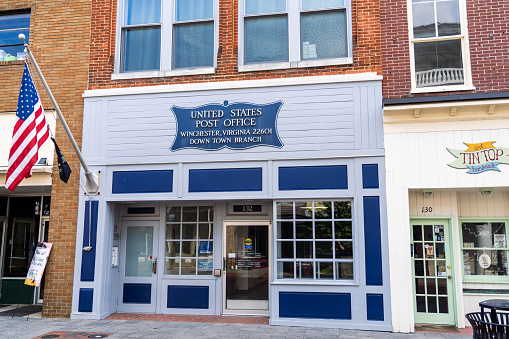 Winchester Virginia - August 27 2023: Post Office in Downtown Winchester in a Historic Building