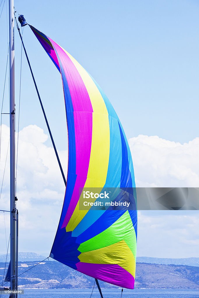 Sailboat Spinaker Sailing with the wind with spinnaker. Sailboat Stock Photo