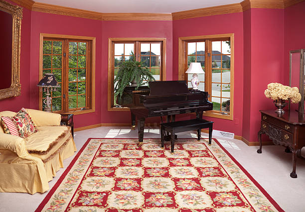 istock Showcase Home Interior Architecture; Red, Magenta Piano Parlor Room Design 173947090