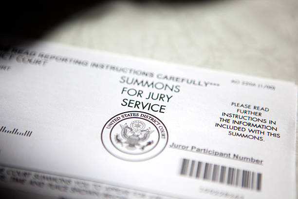 Summons for jury service in district court stock photo