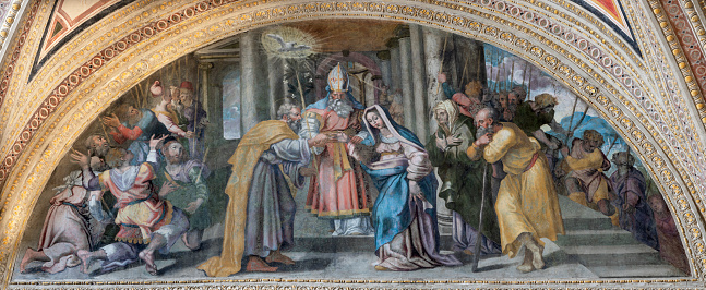Naples - The fresco of Wedding of Virgin Mary and St. Joseph in the church Chiesa di San Giovanni a Carbonara by unknown mannerist painter from years (1570 - 1575).