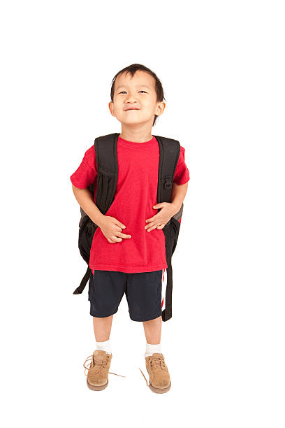 School Kid Asian preschooler with a backpack. Please view these along with other cleft lip stock pictures, royalty-free photos & images