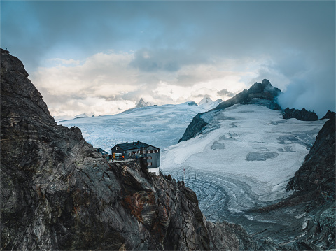 Glacier Bertol and Hut, Drone view