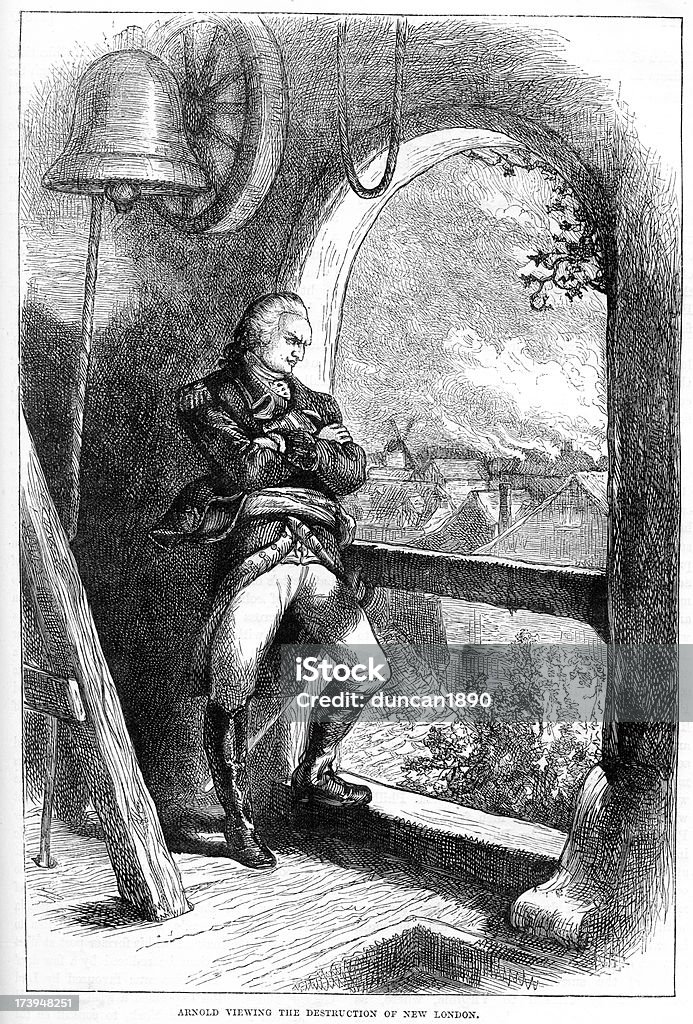 将軍ベネディクト・アーノルド表示の破壊ニューロンドン - 18世紀のロイヤリティフリーストックイラストレーション