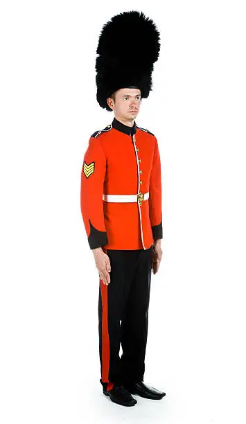 Grenadier Guard isolated on white.Note: Costumes are not copyrighted as they are all custom made. All insignias and buttons are generic.