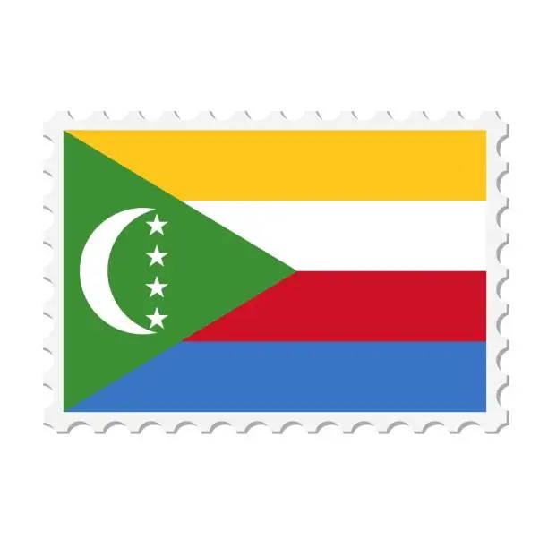 Vector illustration of Comoros postage stamp. Postcard vector illustration with Comoros national flag isolated on white background.