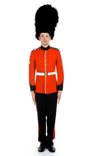 Grenadier Guard isolated on white.Note: Costumes are not copyrighted as they are all custom made. All insignias and buttons are generic.