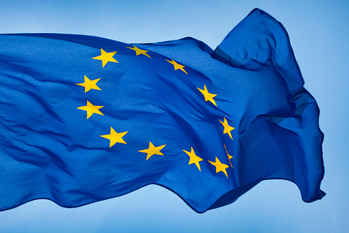 Flag of the European union waving in the wind.