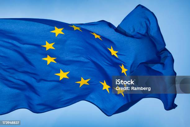 European Union Flag Stock Photo - Download Image Now - European Union Flag, Studio Shot, Blue Background
