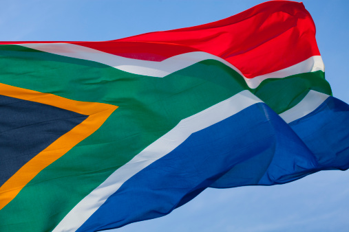 South African flag waving in the wind.