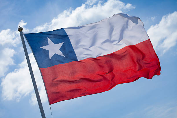 The flag of Chile blowing in the wind stock photo