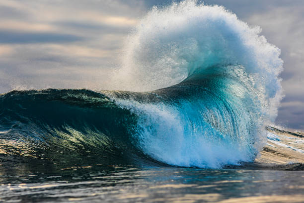 istock Powerful wave standing up in the ocean against a dark stormy sky 1739490416