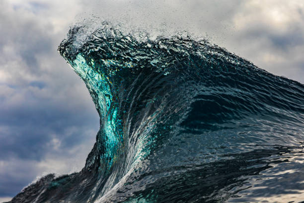 istock Powerful wave standing up in the ocean against a dark stormy sky 1739490976