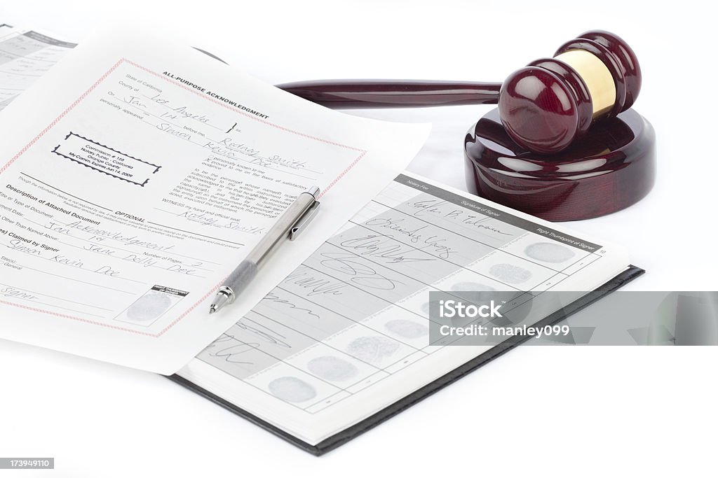 notary documents and gavel  Shorthand Stock Photo