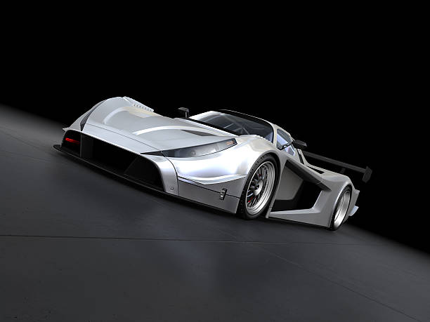 istock Silver sport car on black background 173949219