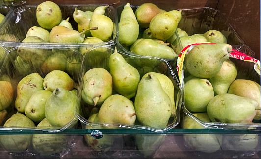 Pears are fruits produced and consumed around the world, growing on a tree and harvested in late summer into mid-autumn. The pear tree and shrub are a species of genus Pyrus, in the family Rosaceae, bearing the pomaceous fruit of the same name.