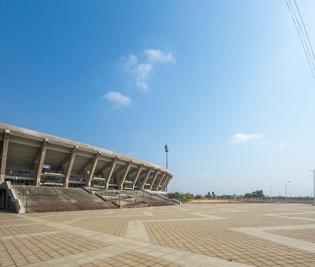 Back side exterior view of zimpeto National stadium in Maputo, Mozambique southern of africa with modern industrial architecture