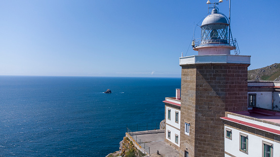 side view of the Finisterre lighthouse in Galicia