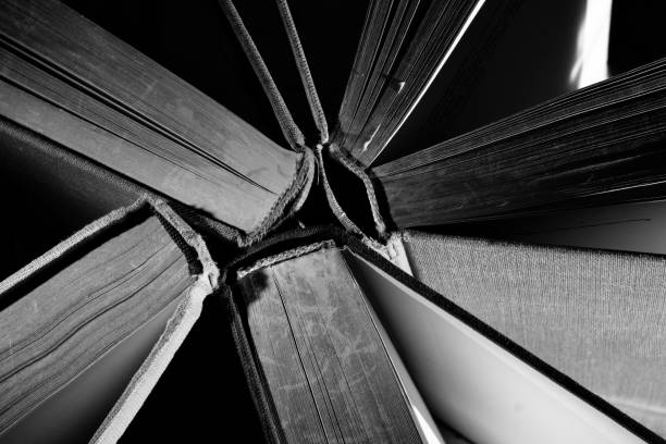 istock Open books close up, black and white, reading, education, knowledge concept. 1739526635