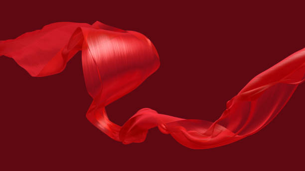 istock Red cloth flying the wind on dark red background 3d render 1739529334