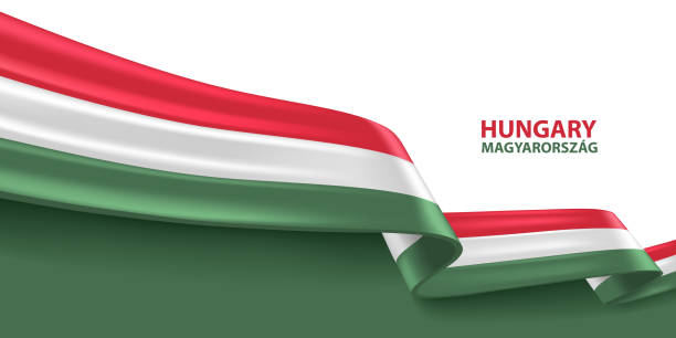 węgry flaga 3d ze wstążką - hungary hungarian culture hungarian flag flag stock illustrations