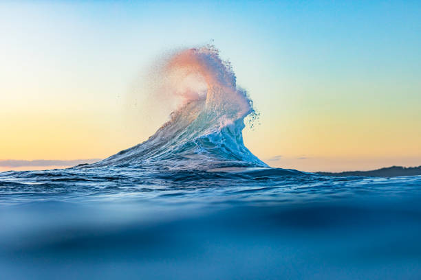 istock Single wave breaking in the ocean with warm morning light 1739530793