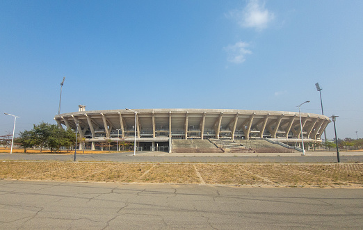 Wide Exterior view of zimpeto National stadium in Maputo, Mozambique southern of africa with modern industrial architecture