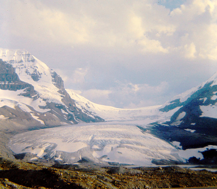 The Canadian Rockies in Alberta, during the fall. The picture is taken from an original slide.