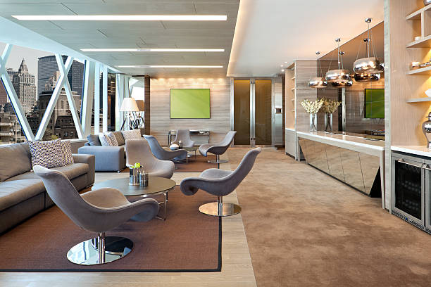 executive lounge - luxury hotel looking through window comfortable - fotografias e filmes do acervo