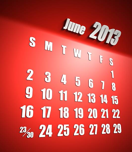 80 June 2013 Calendar Stock Photos - Calendar 2013 June Red Background 