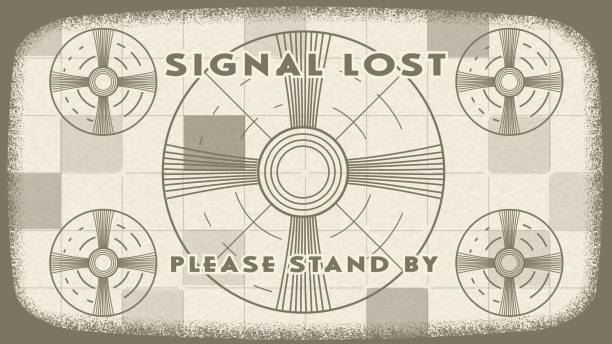 Old fashioned tv test screen pattern for television calibration reads Signal Lost Please Stand By Vector illustration of a Old fashioned tv test screen pattern for television calibration. 16:9 aspect ratio use for Full HD, 4k or higher resolution. Lot's of texture, fully editable. broken flat screen stock illustrations
