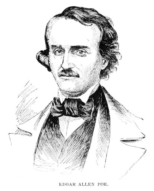 Edgar Allan Poe Portrait, American Poet and Author, 19th Century Literature Portrait of Edgar Allan Poe (January 19, 1809, in Boston, Massachusetts,- October 7, 1849,  in Baltimore, Maryland) was, an American poet and author. Poe  graduated from the University of Virginia Military Academy. Illustration published 1892. The original edition is in my archives. Copyright has expired and is in Public Domain. edgar allan poe stock illustrations
