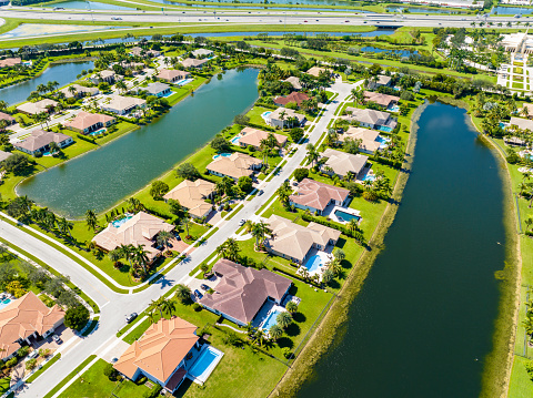 Aerial photo luxury homes in Davie Florida riverstone neighborhood