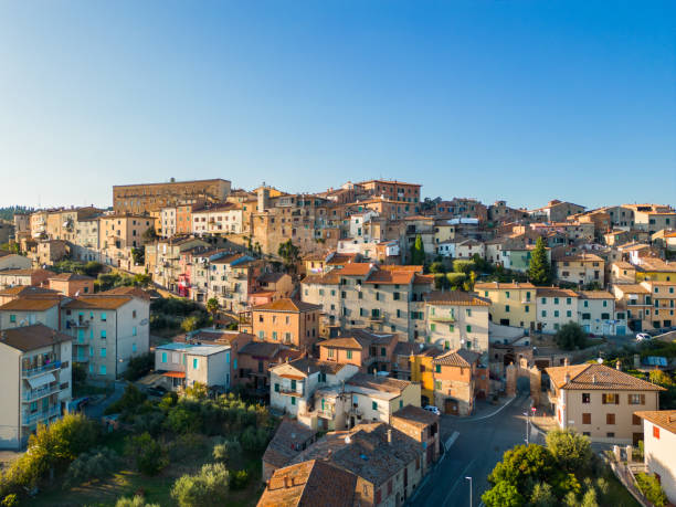 istock Chianciano, Tuscan town from drone 1739696433