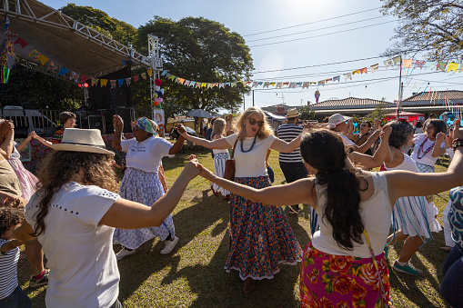 Barao Geraldo, Brazil - june25, 2023: people perform folk dance during the traditional Sao Joao june fest. Brazil