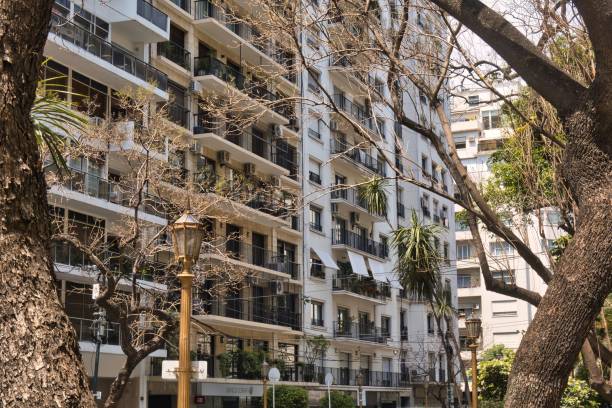 Colonial style architecture on a tree lined street of traditional San Isidro neighborhood, north of Buenos Aires, Argentina.