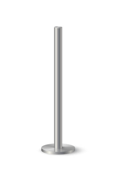 istock 3d metal pole signpost on base vector illustration. Realistic grey steel, iron or chrome pillar with polished surface, vertical different diameter cylinder pipe holders for board or flag 1739701374