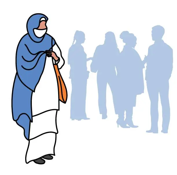Vector illustration of Cultural Isolation Woman With Hijab Blue