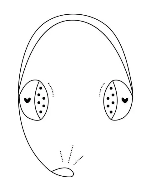 Vector illustration of Headphones, black line doodle