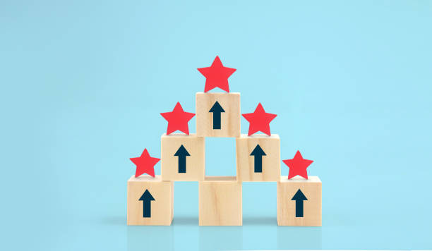 istock Wooden blocks with the five star symbol Increase rating 1739733888