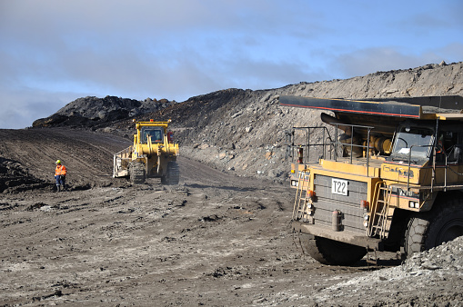 Heavy equipment at an open cast coal mine, Westland, New Zealand