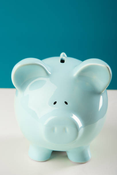 istock Blue piggy bank against blue wall 1739792034