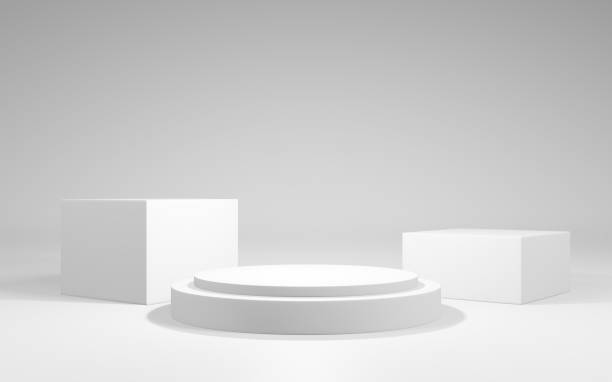 istock Product display stand on white background.Abstract grey backdrop concept.Geometric platform show cosmetic product.Podium on white background.Stage showcase.Minimal mockup 3D render 1739825494