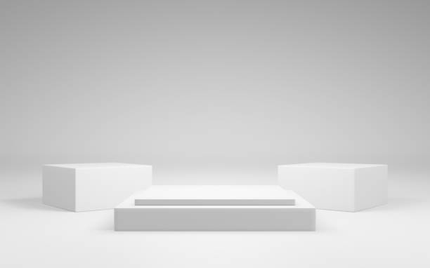 istock Product display stand on white background.Abstract grey backdrop concept.Geometric platform show cosmetic product.Podium on white background.Stage showcase.Minimal mockup 3D render 1739825495
