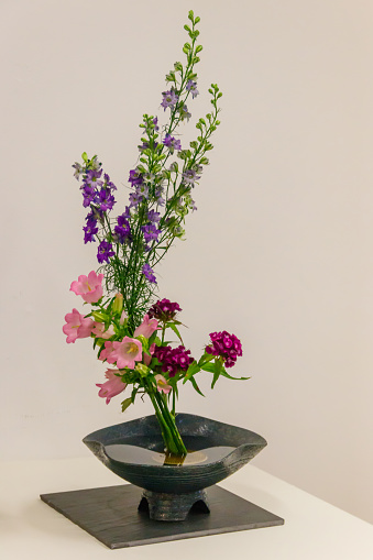 Japanese traditional ikebana flower decoration. Japanese art of flower arrangement