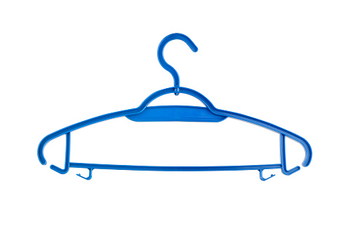 Blue plastic hanger isolated on white background. With clipping path